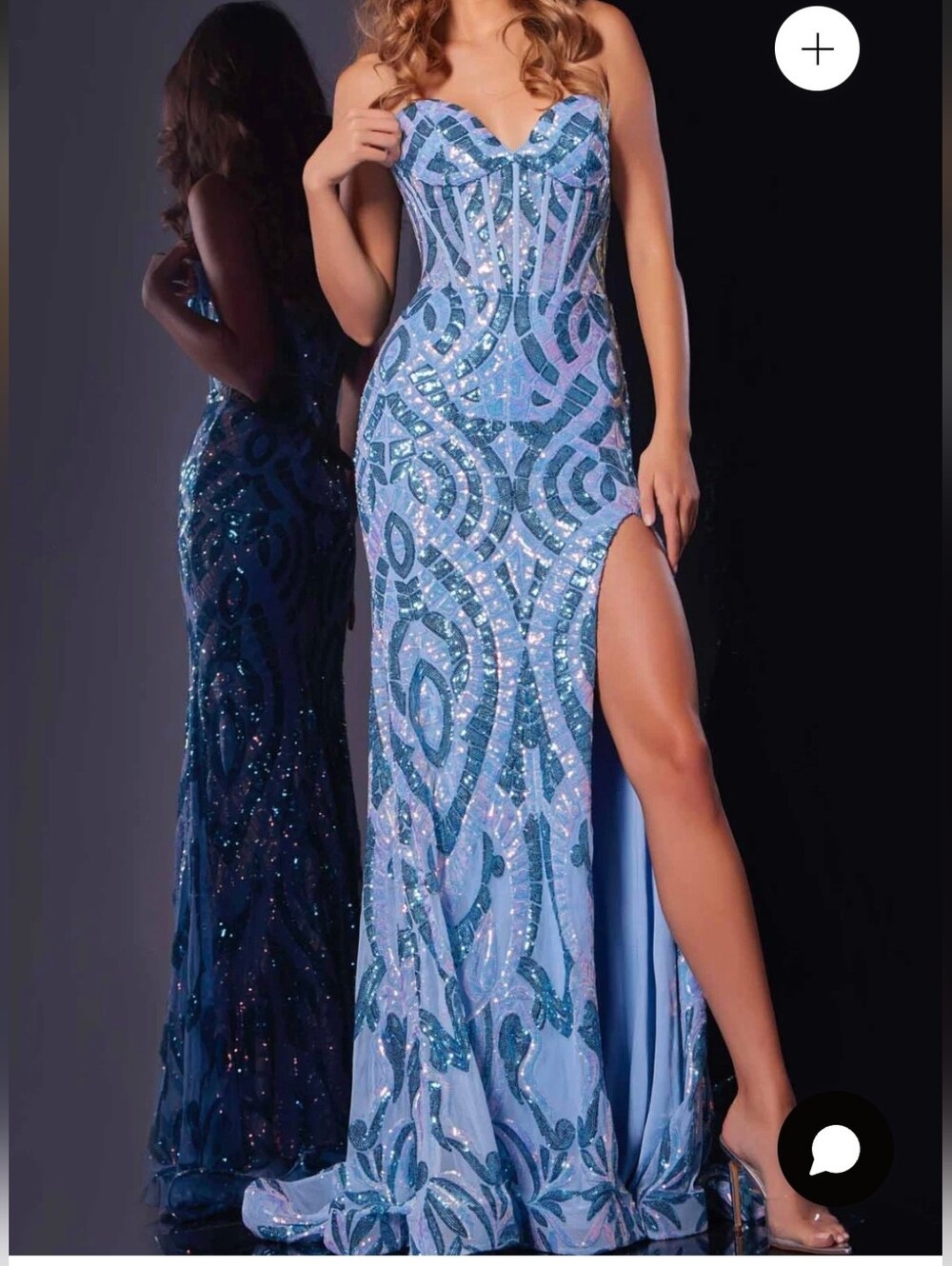 Light Blue Sequined Prom Dress - Sweetheart Neckline And Fitted Bodice. - Picture 5 of 6